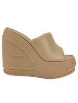 Fendi Cream Leather Platform Slides Size 38.5