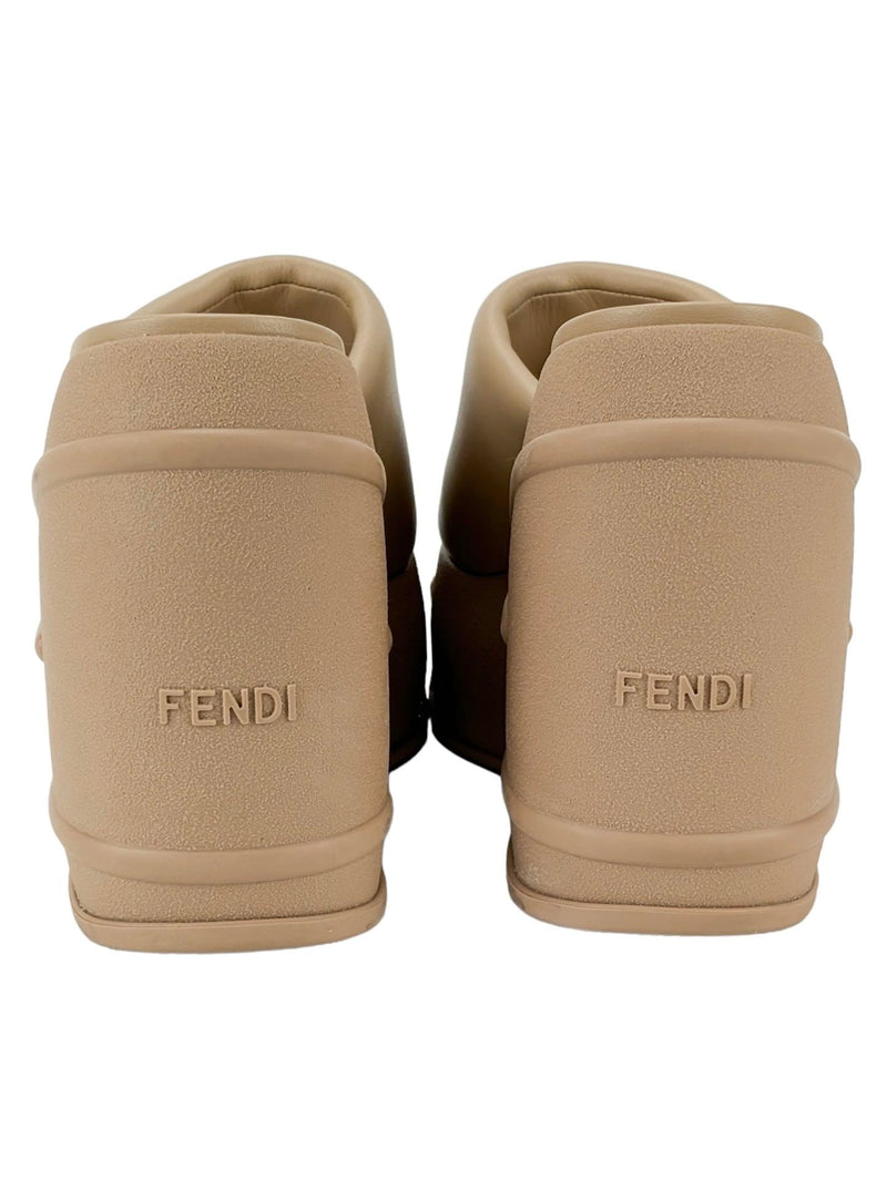 Fendi Cream Leather Platform Slides Size 38.5