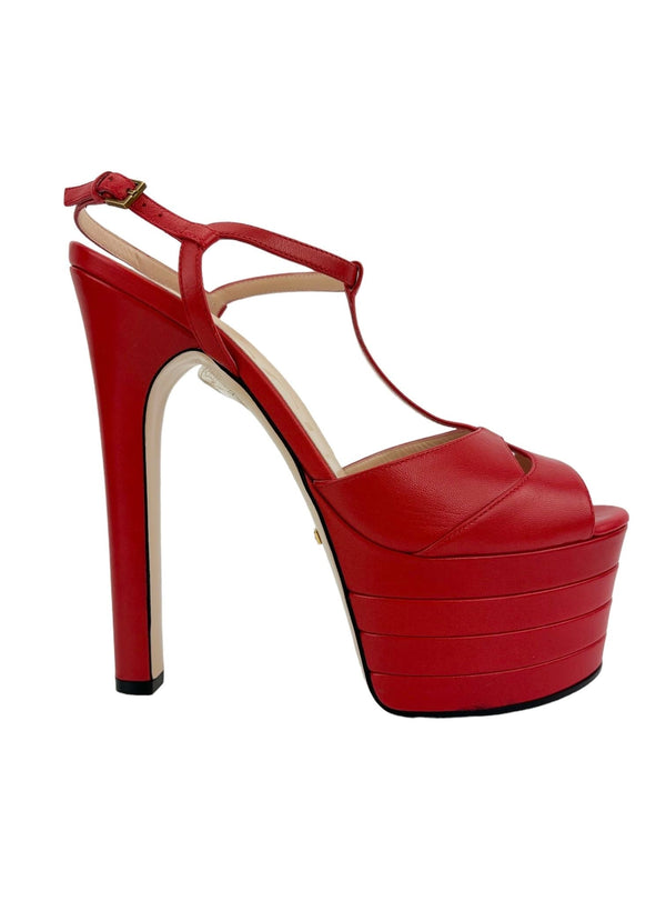 Gucci Red Leather Platform Heels Size 38