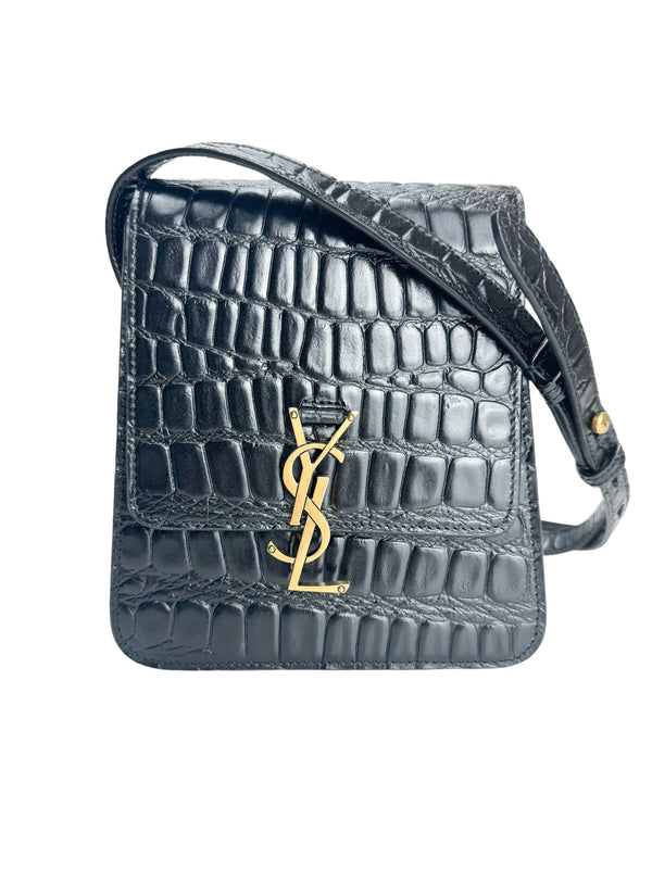 Saint Laurent Black Embossed Crocodile Leather North South Kaia Bag