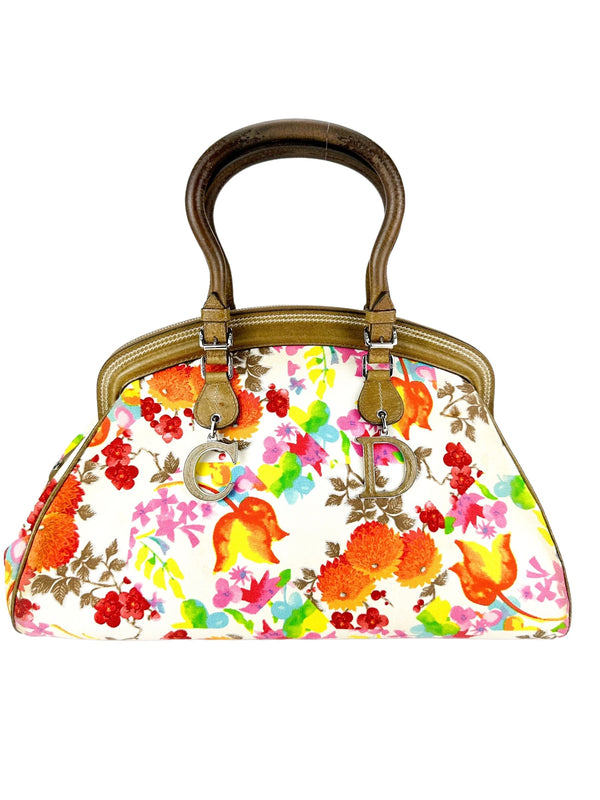 Christian Dior Canvas Floral Frame Satchel