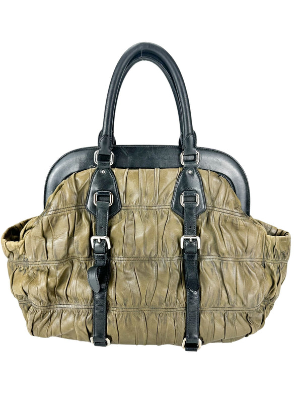 Prada Olive Leather Travel Bag