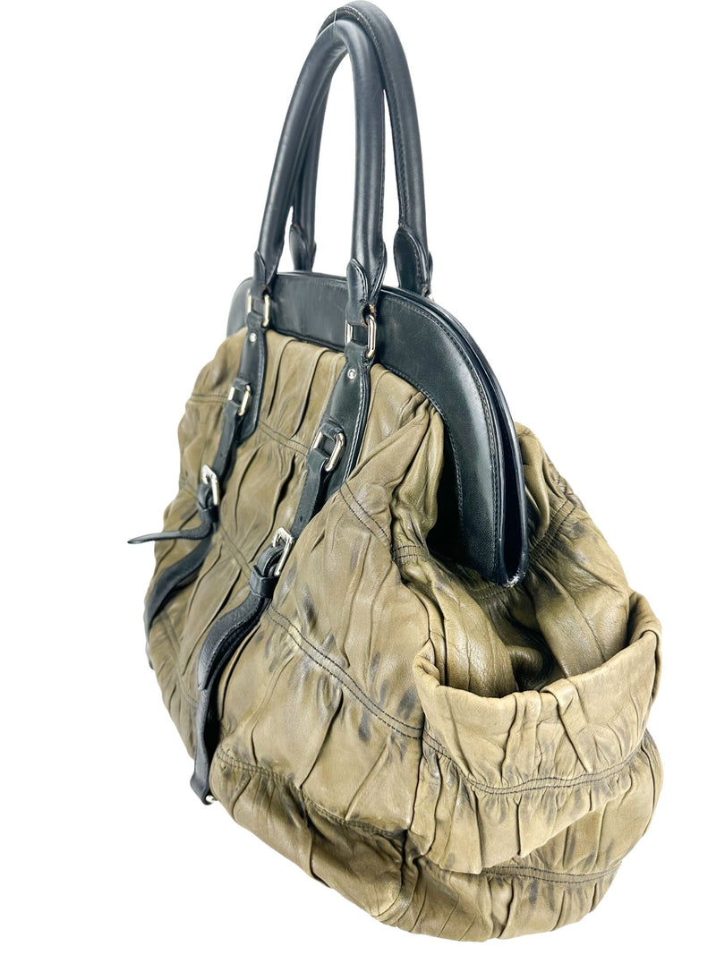 Prada Olive Leather Travel Bag