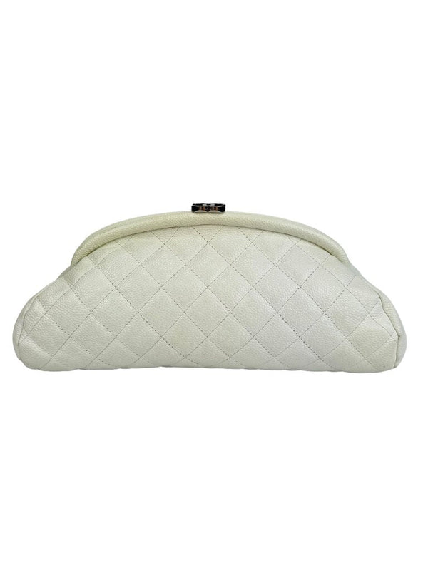 Chanel White Caviar Quilted Clutch