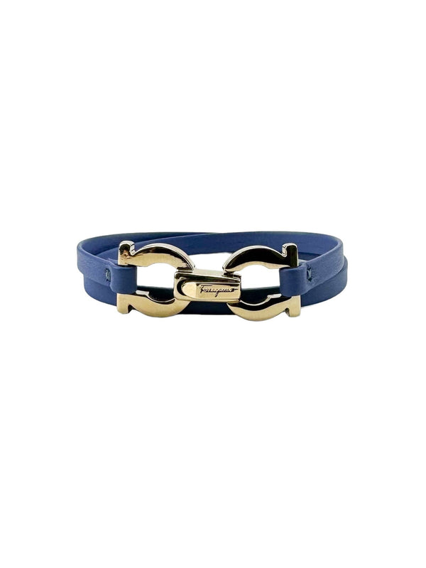 Ferragamo Blue Leather Double Strand Bracelet