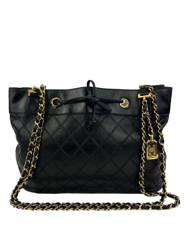 Chanel Vintage Black Quilted Lambskin Tote