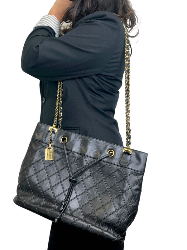 Chanel Vintage Black Quilted Lambskin Tote
