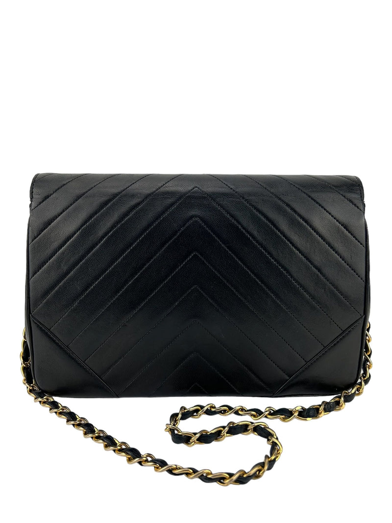 Chanel Vintage Black Chevron Lambskin Single Flap