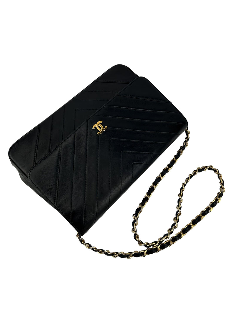 Chanel Vintage Black Chevron Lambskin Single Flap