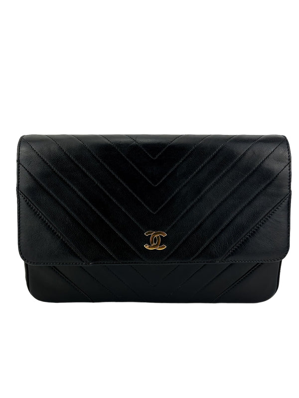 Chanel Vintage Black Chevron Lambskin Single Flap