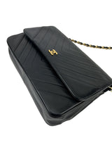 Chanel Vintage Black Chevron Lambskin Single Flap