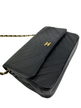 Chanel Vintage Black Chevron Lambskin Single Flap