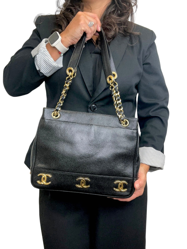 Chanel Vintage Black Triple CC Shoulder Bag