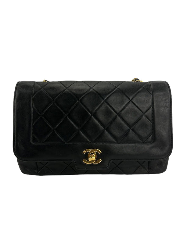 Chanel Vintage Medium Black Quilted Lambskin Diana