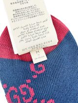 Gucci Blue Cotton Knit Logo Socks