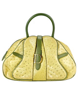 Christian Dior Green Ostrich Double Saddle Bowler Bag