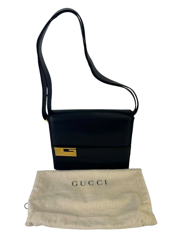 Gucci Vintage Black Calfskin Leather Shoulder Bag