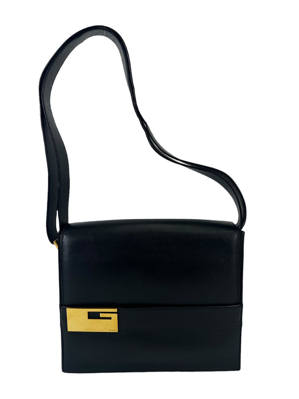 Gucci Vintage Black Calfskin Leather Shoulder Bag