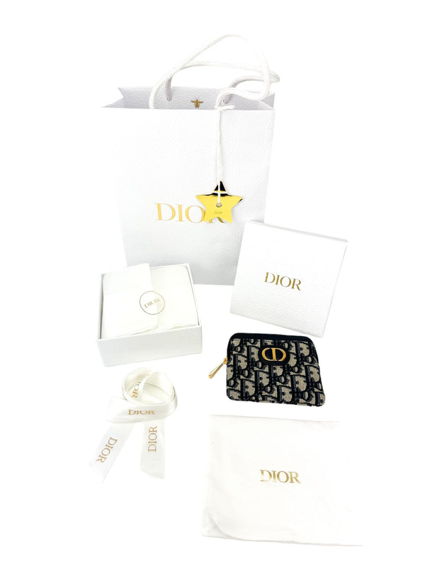 Christian Dior Navy Oblique Jacquard Card Zippered Wallet