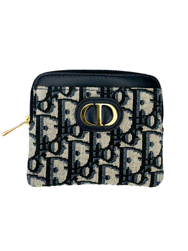 Christian Dior Navy Oblique Jacquard Card Zippered Wallet