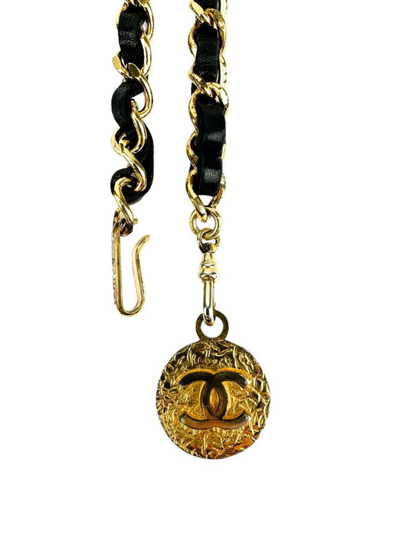 Chanel Vintage 24K Gold Plated Chain and Leather Medallion Belt