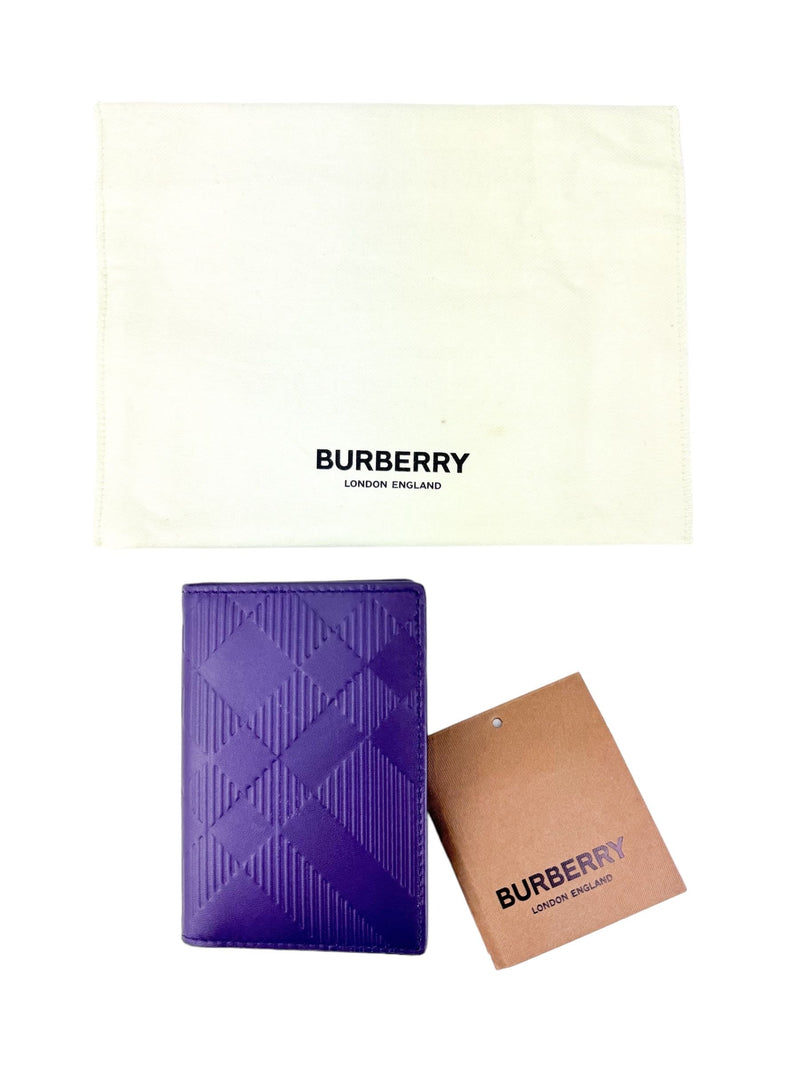 Burberry Purple Leather Embossed Bifold Wallet