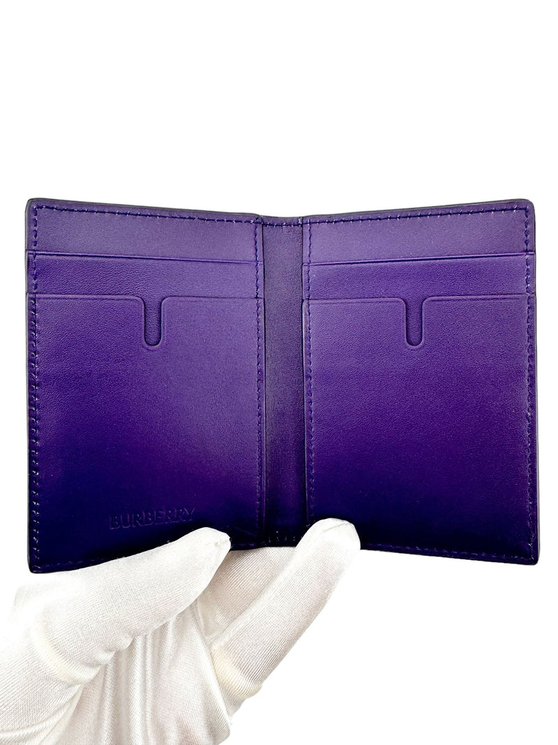 Burberry Purple Leather Embossed Bifold Wallet