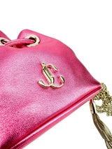 Jimmy Choo Pink Metallic Leather Mini Marcheline Bucket Bag