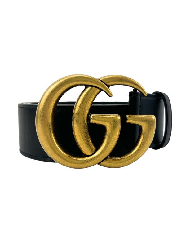 Gucci Black GG Marmont Gold Wide Belt Size 85/34 (FULL SET)