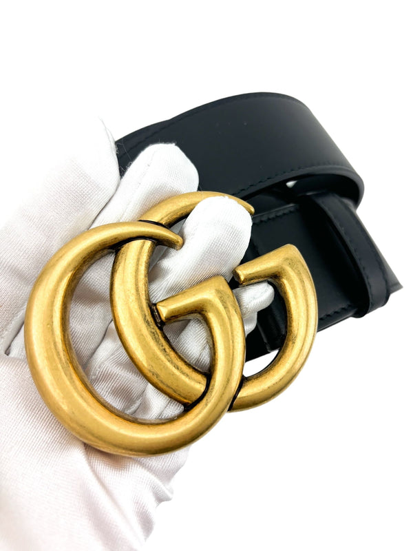 Gucci Black GG Marmont Gold Wide Belt Size 85/34 (FULL SET)