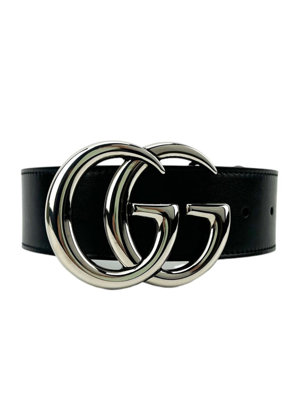 Gucci Black GG Marmont Silver Wide Belt Size 85/34 (FULL SET)