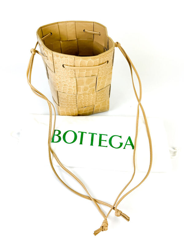 Bottega Veneta Small Croco Embossed Cassette Bucket Bag