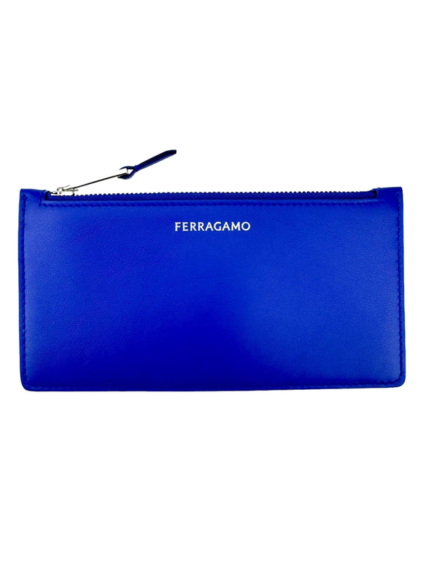 Ferragamo Blue Leather Long Zip Wallet