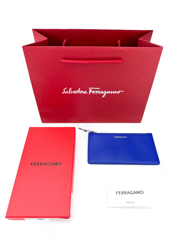 Ferragamo Blue Leather Long Zip Wallet