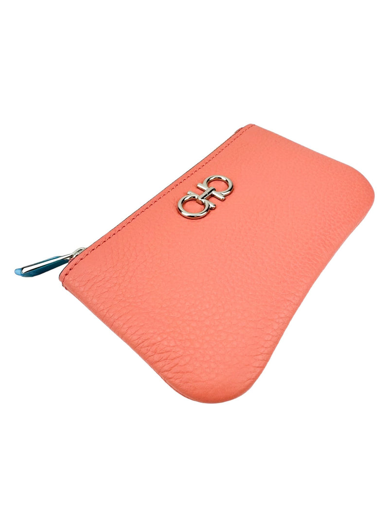 Ferragamo Coral Leather Zip Coin Case