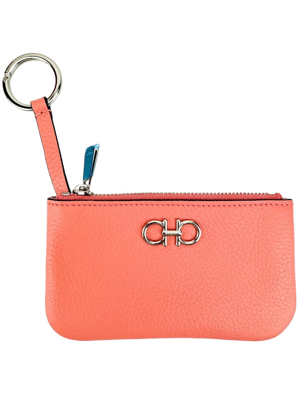 Ferragamo Coral Leather Zip Coin Case