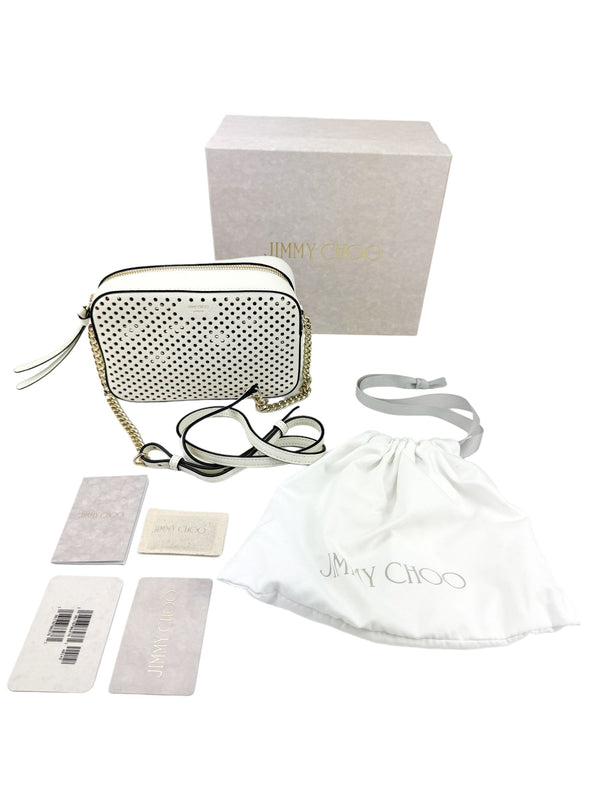 Jimmy Choo White Leather Perforated Camera Bag