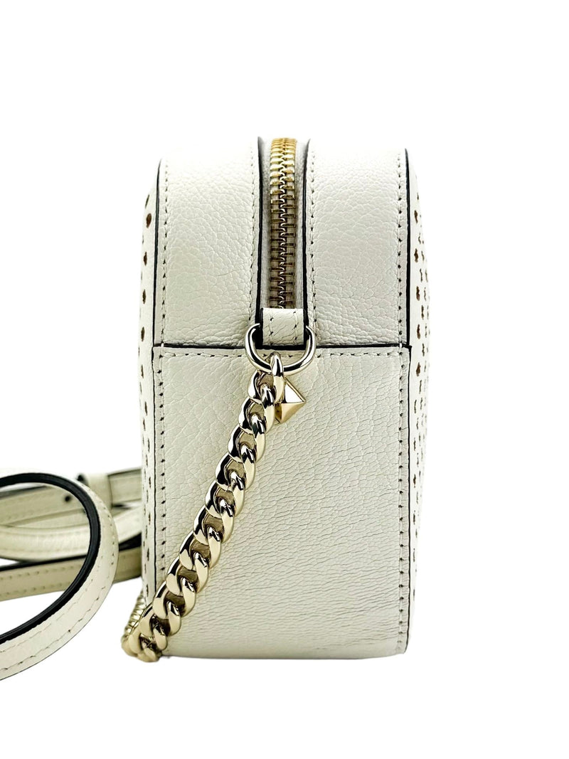 Jimmy Choo White Leather Perforated Camera Bag