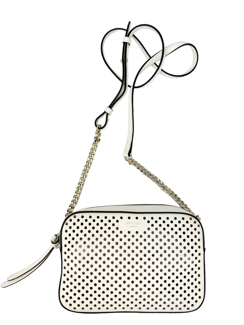 Jimmy Choo White Leather Perforated Camera Bag