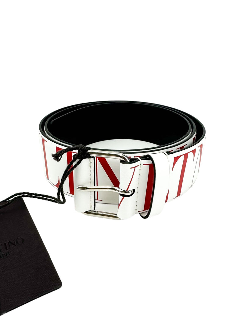 Valentino White Leather Logo Belt