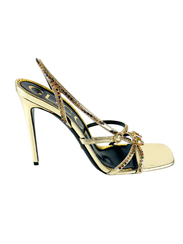 Gucci Gold Nappa Crystal Carmen Heels Size 41