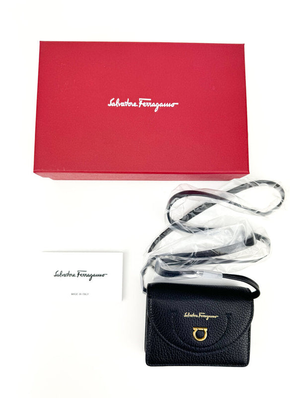 Ferragamo Black Leather Card Holder Crossbody