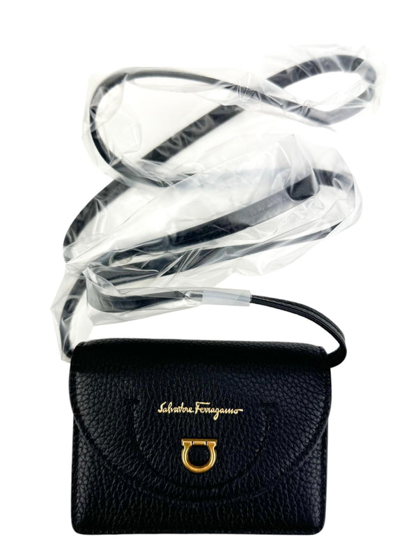 Ferragamo Black Leather Card Holder Crossbody