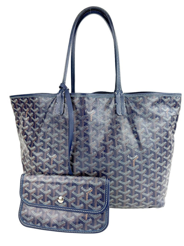 Goyard Navy Blue Goyardine Saint Louis PM Tote W/ Pouch