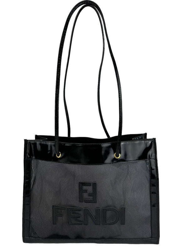 Fendi Black Patent Mesh Tote