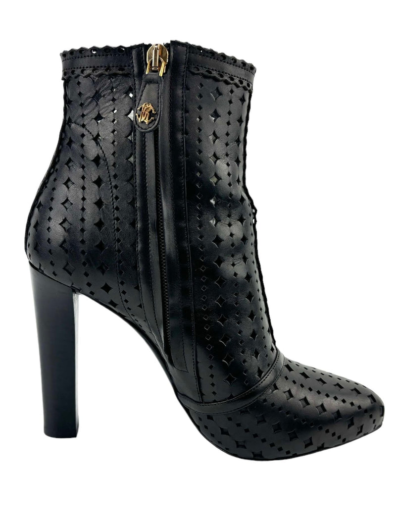 Roberto Cavalli Black Perforate Heel Boots Size 38 (FULL SET)