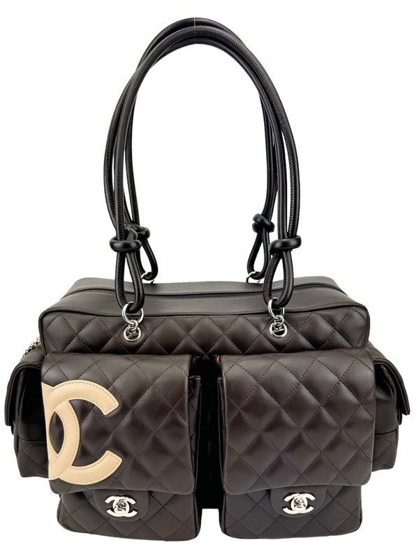 Chanel Brown Lambskin Leather Multipocket Reporter Bag