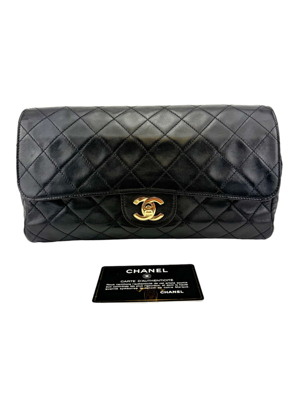 Chanel Black Leather Vintage Single Flap Clutch