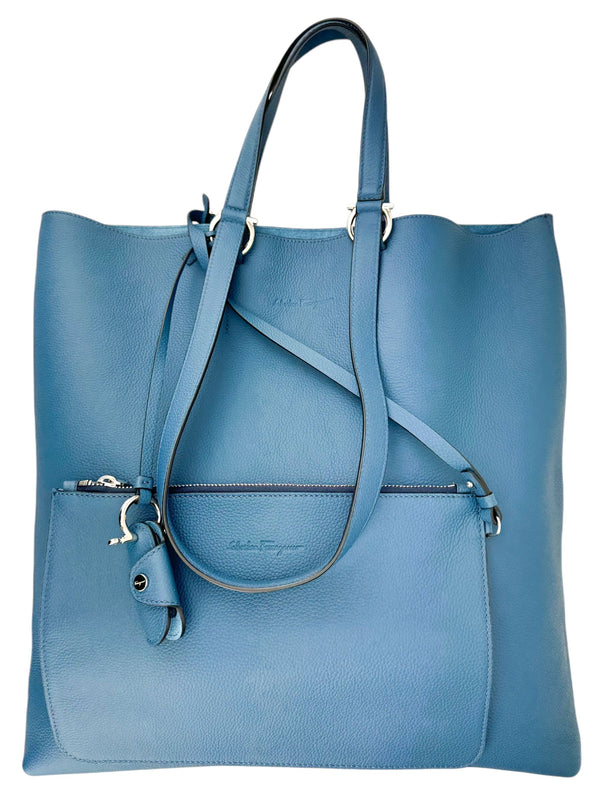 Ferragamo Blue Leather Tote Bag