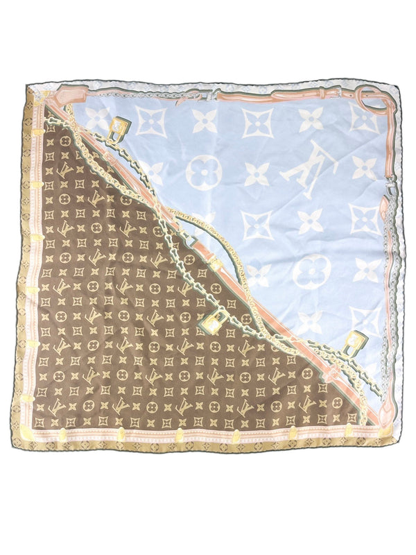 Louis Vuitton Brown and Blue Silk Square Scarf